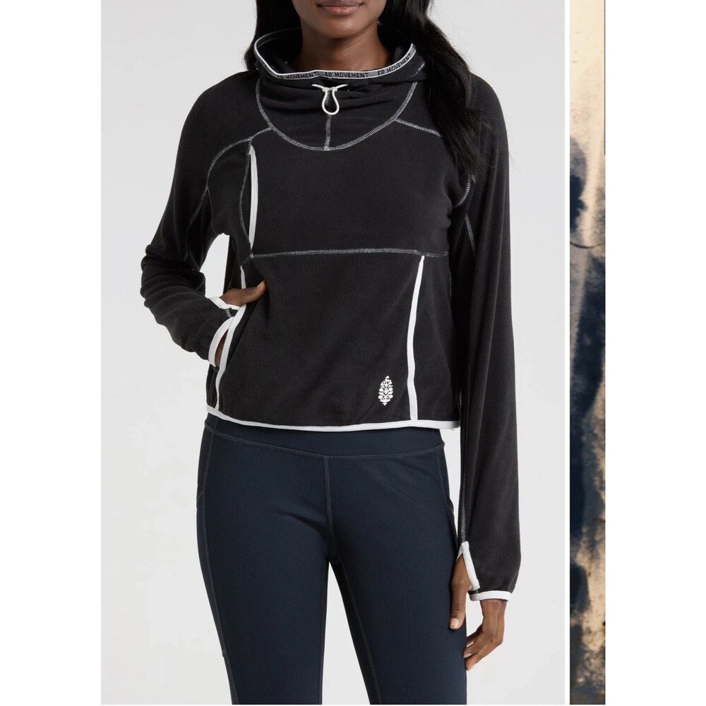 Free People FP Movement Womens On the Run Black Hoodie Pullover Sweater Beach XS - Picture 2 of 13